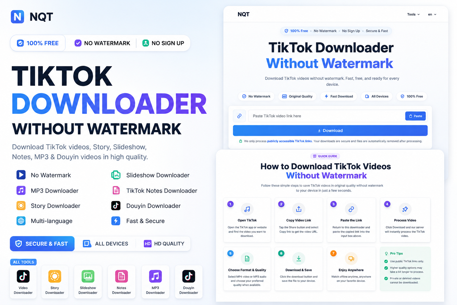 TikTok Downloader – Download Video Không Watermark, Story, Slideshow, MP3 & Douyin